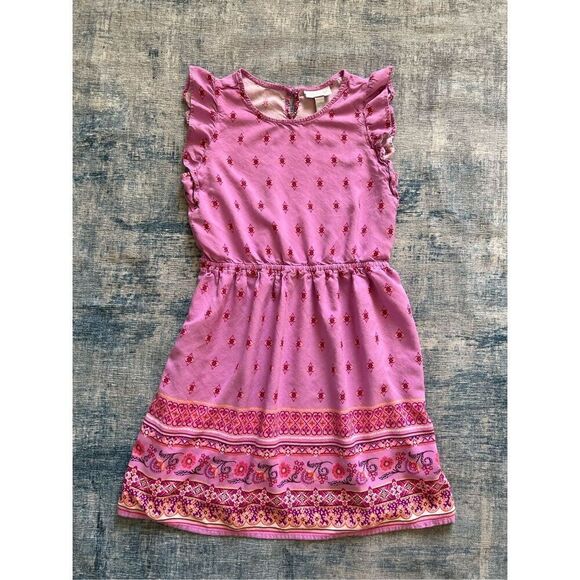 Children's Place Pink Flutter Sleeve Paisley Print Dress Girls Large 10 - 12 - Picture 1 of 5